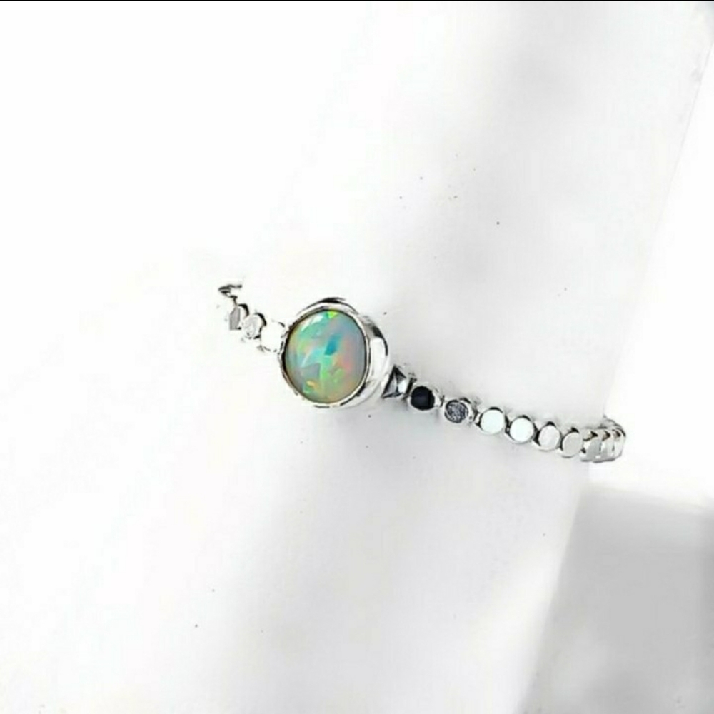 ☮️HP☮Beaded 925 Sterling Silver 5mm Fire Opal Ring - Picture 3 of 4